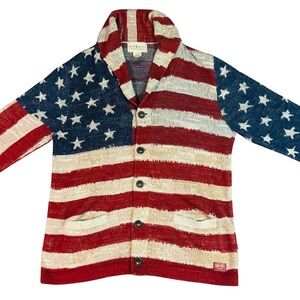 Ralph Lauren American Flag Denim & Supply Cardigan Sweater Vintage Large
